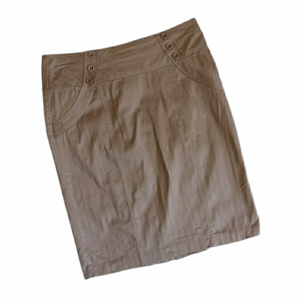 My Michelle Women's Tan Pinstriped Pencil Skirt